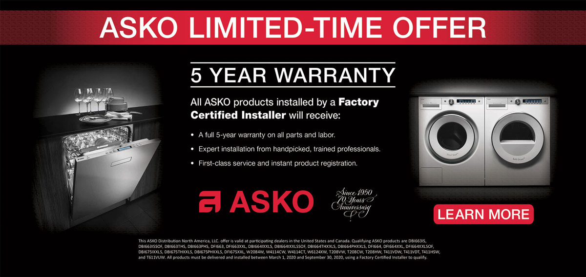 Asko Limited Time Offer - 5 Year Warranty